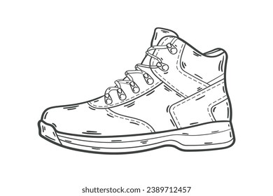 Shoe sketch. hand drawn Shoe outline illustration. Shoe black and white vector drawing. Shoe isolated on white background. vector illustration. Shoes line art drawing. footwear outline. sneakers.