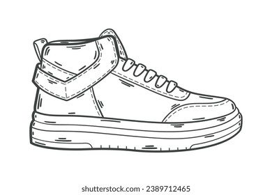 Shoe sketch. hand drawn Shoe outline illustration. Shoe black and white vector drawing. Shoe isolated on white background. vector illustration. Shoes line art drawing. footwear outline. sneakers.