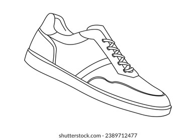 Shoe sketch. hand drawn Shoe outline illustration. Shoe black and white vector drawing. Shoe isolated on white background. vector illustration. Shoes line art drawing. footwear outline. sneakers.