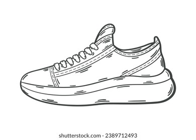 Shoe sketch. hand drawn Shoe outline illustration. Shoe black and white vector drawing. Shoe isolated on white background. vector illustration. Shoes line art drawing. footwear outline. sneakers.