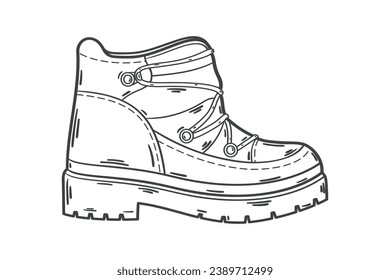 Shoe sketch. hand drawn Shoe outline illustration. Shoe black and white vector drawing. Shoe isolated on white background. vector illustration. Shoes line art drawing. footwear outline. sneakers.