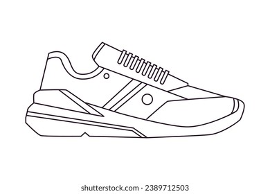 Shoe sketch. hand drawn Shoe outline illustration. Shoe black and white vector drawing. Shoe isolated on white background. vector illustration. Shoes line art drawing. footwear outline. sneakers.