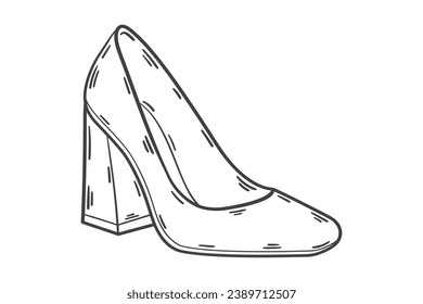 Shoe sketch. hand drawn Shoe outline illustration. Shoe black and white vector drawing. Shoe isolated on white background. vector illustration. Shoes line art drawing. footwear outline. sneakers.