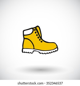 Shoe sketch. Hand-drawn cartoon apparel icon, lumberjack shoes. Doodle drawing. Vector illustration. 