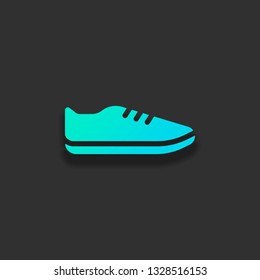 Shoe or sneaker, icon of sport. Colorful logo concept with soft shadow on dark background. Icon color of azure ocean