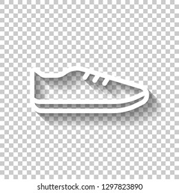 Shoe or sneaker, outline linear icon of sport. White icon with shadow on transparent background