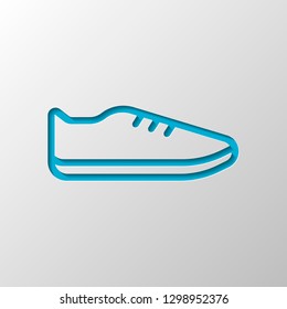 Shoe or sneaker, outline linear icon of sport. Paper design. Cutted symbol with shadow
