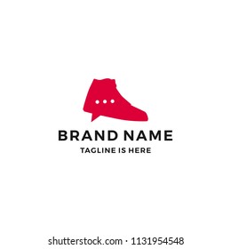 shoe sneaker talk chat bubble logo trade social media shop store vector icon