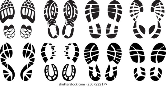 Shoe sole silhouettes. Vector set of black silhouettes from the soles of sneakers.