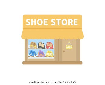 Material de ilustração de construção de loja de sapatos