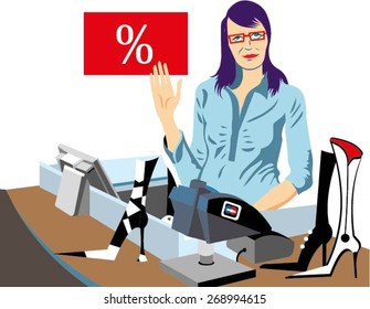  A shoe store consultant vector drawing