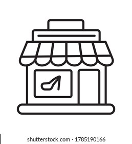 Shoe store, shop icon vector. Mini-market, shopping symbol in outline style. Sale, customize and buy sign for website. Grocery, storage, delivery illustration. Retail, shipping icon.