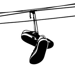 Shoe Tossing. Sneakers On Power Lines. Vector 