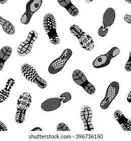 Shoe tracks seamless pattern - Illustration. Highly detailed footprints background
