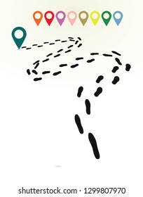 Shoe trail with pointers. vector illustration