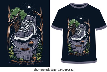 shoe t-shirt - vector design illustration, it can use for label, logo, sign, sticker for printing for the family t-shirt.