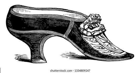 Shoe was used by the late Duchess of York, vintage line drawing or engraving illustration.