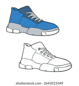 ilustração do vetor de sapato. Desenhar. Cor. Simples. Contorno. Fácil de editar. 