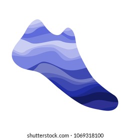 Shoe with a wavy blue pattern. Marine print on the footware. Vector illustration.