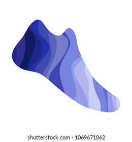 Shoe with a wavy blue pattern. Marine print on the footwear. Vector illustration.