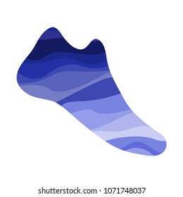 Shoe with a wavy blue pattern. Marine print on the footwear. Vector illustration.