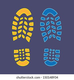 Shoe yellow and bloe footprint - illustration