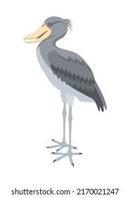 Shoebill Stork oder Balaeniceps Rex einzeln auf weißem Hintergrund. Vektorgrafik in Flachstil