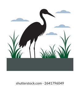 Shoebill Stork In Marsh Silhouette Scene