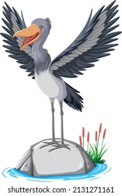 Shoebill-Storch auf Felsgrafik