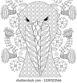 Shoebill stork zenart for antistres page, for adult and children coloring book. Monochrome design element stock vector illustration for web, for print