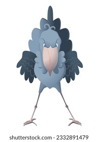 Die Shoebill Storks Vektorgrafik. Vektorcartoon süßes einzigartiges Tier. Der Vogel einzeln auf weißem Hintergrund.