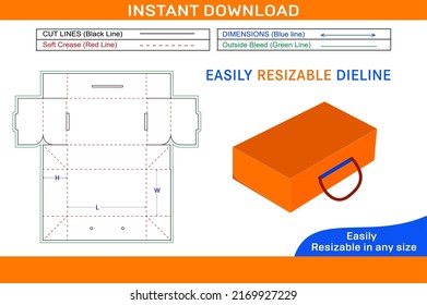 Shoebox with handle die cut template and 3d box design