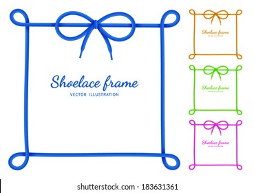 Shoelace frame set. Decorative frames with bow knots on white background. Vector illustration