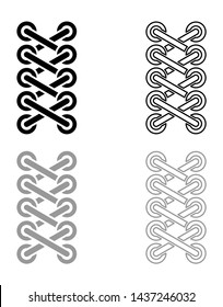 Shoelace of sneaker shoes  symbols black grey set