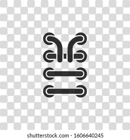 Shoelace of sneaker, simple icon. Black symbol on transparency grid