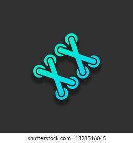 Shoelace of sneaker, simple icon. Colorful logo concept with soft shadow on dark background. Icon color of azure ocean