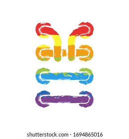 Shoelace of sneaker, simple icon. Drawing sign with LGBT style, seven colors of rainbow (red, orange, yellow, green, blue, indigo, violet