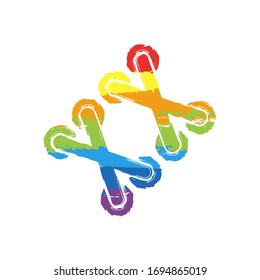 Shoelace of sneaker, simple icon. Drawing sign with LGBT style, seven colors of rainbow (red, orange, yellow, green, blue, indigo, violet