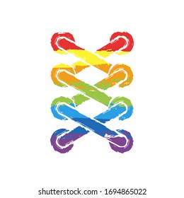 Shoelace of sneaker, simple icon. Drawing sign with LGBT style, seven colors of rainbow (red, orange, yellow, green, blue, indigo, violet