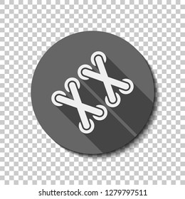 Shoelace of sneaker, simple icon. flat icon, long shadow, circle, transparent grid. Badge or sticker style