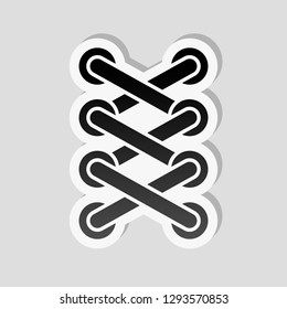Shoelace of sneaker, simple icon. Sticker style with white border and simple shadow on gray background