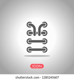 Shoelace of sneaker, simple icon. Icon under spotlight. Gray background