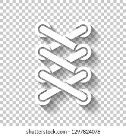 Shoelace of sneaker, simple icon. White icon with shadow on transparent background