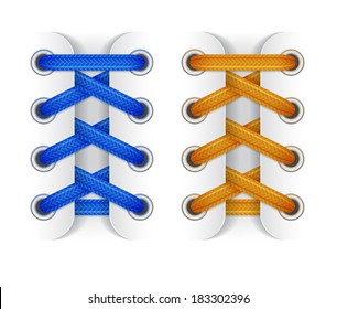 Shoelaces. Element of sneaker. Blue and orange laces on white background. Vector illustration