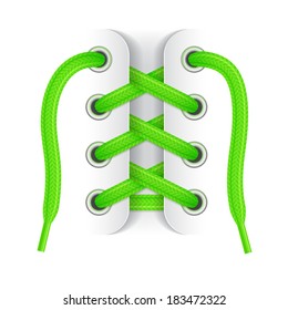 Shoelaces. Element of sneaker. Green laces on white background. Vector illustration