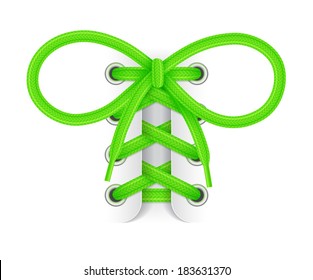 Shoelaces. Element of sneaker. Green laces with bow knot on white background. Vector illustration