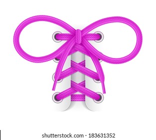 Shoelaces. Element of sneaker. Purple laces with bow knot on white background. Vector illustration