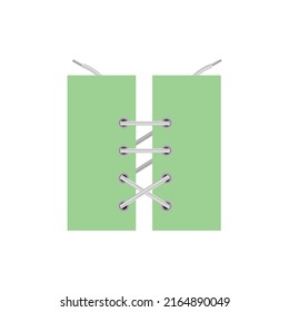Shoelaces fastening and knot element on pieces of fabric or boot leather, realistic vector illustration isolated on white background. Footwear cords or strings template.