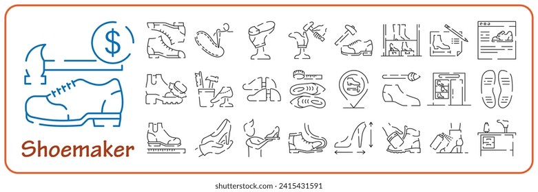 Shoemaker line icon set. Shoes seller line icon vector. shoes seller sign. isolated contour symbol black illustration