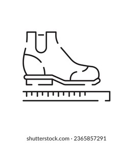 Shoemaker line icon. Shoes on heels measurement of length, dimensions and size chart for client in shops or stores. Minimalist vector in flat style